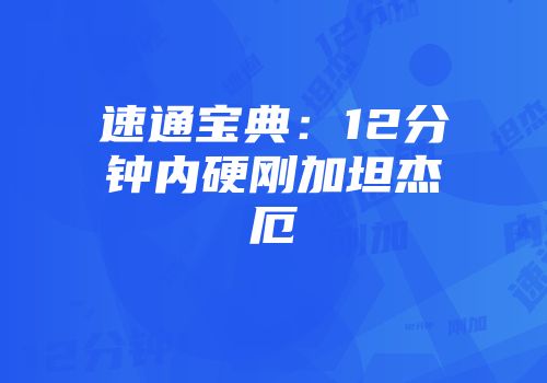 速通宝典：12分钟内硬刚加坦杰厄