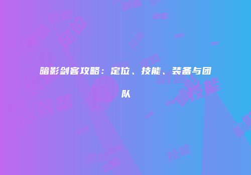 暗影剑客攻略：定位、技能、装备与团队