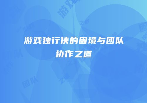游戏独行侠的困境与团队协作之道