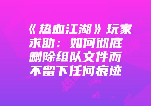 《热血江湖》玩家求助：如何彻底删除组队文件而不留下任何痕迹