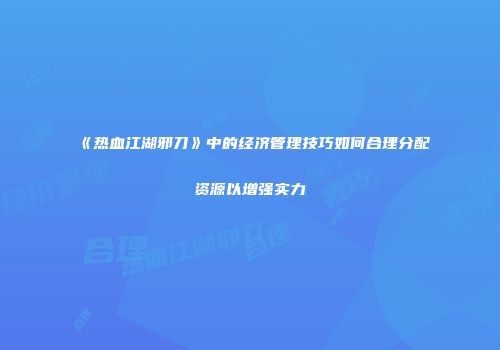 《热血江湖邪刀》中的经济管理技巧如何合理分配资源以增强实力