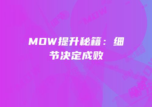 MOW提升秘籍：细节决定成败