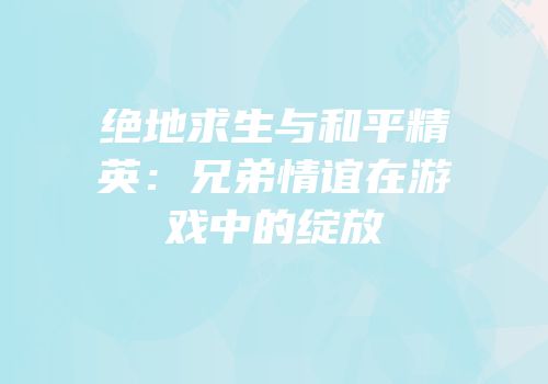 绝地求生与和平精英：兄弟情谊在游戏中的绽放