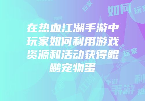 在热血江湖手游中玩家如何利用游戏资源和活动获得鲲鹏宠物蛋