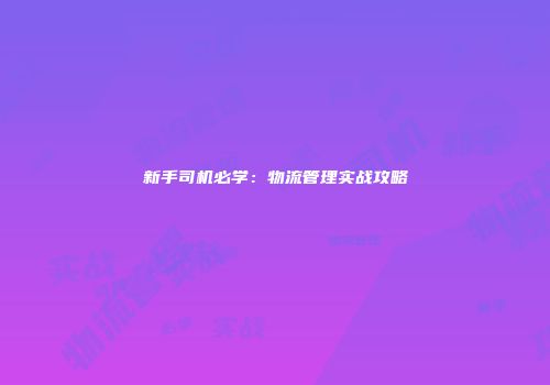 新手司机必学：物流管理实战攻略