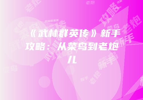 《武林群英传》新手攻略：从菜鸟到老炮儿