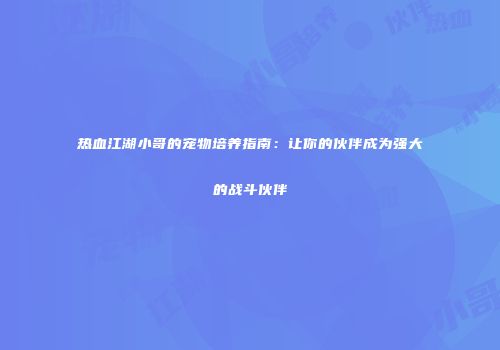 热血江湖小哥的宠物培养指南：让你的伙伴成为强大的战斗伙伴