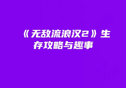 《无敌流浪汉2》生存攻略与趣事
