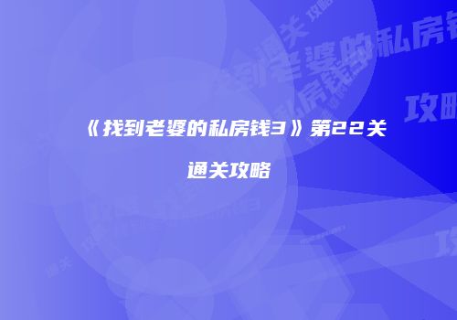 《找到老婆的私房钱3》第22关通关攻略