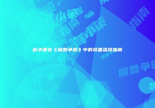 赵小策在《魔兽争霸》中的装备选择指南