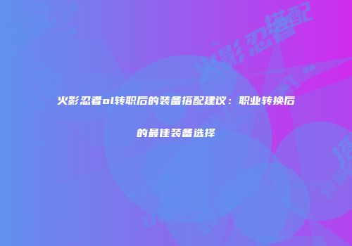火影忍者ol转职后的装备搭配建议:职业转换后的最佳装备选择