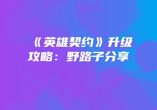 《英雄契约》升级攻略：野路子分享
