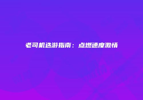 老司机选游指南：点燃速度激情