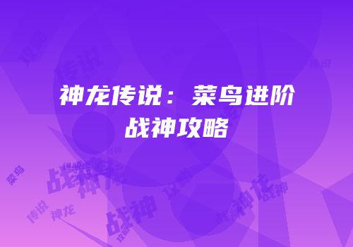 神龙传说：菜鸟进阶战神攻略