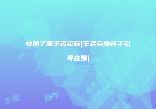 快速了解王者荣耀(王者荣耀新手引导在哪)