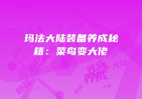 玛法大陆装备养成秘籍：菜鸟变大佬