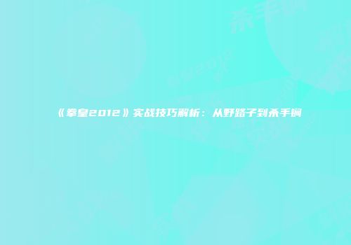 《拳皇2012》实战技巧解析：从野路子到杀手锏