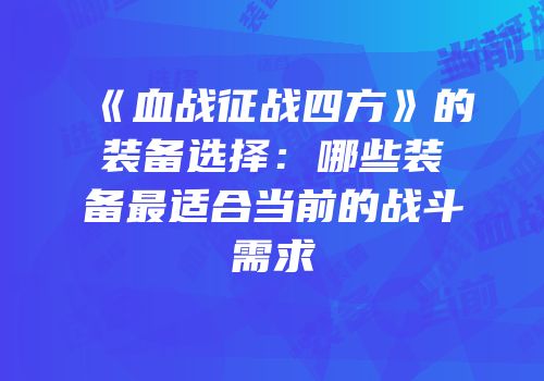 《血战征战四方》的装备选择：哪些装备最适合当前的战斗需求