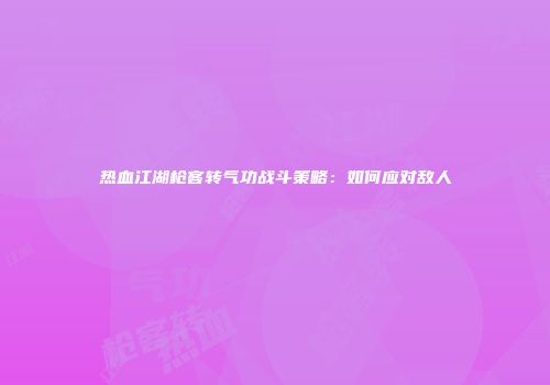 热血江湖枪客转气功战斗策略：如何应对敌人