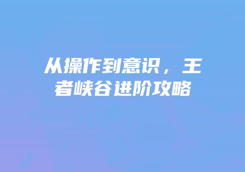 从操作到意识，王者峡谷进阶攻略