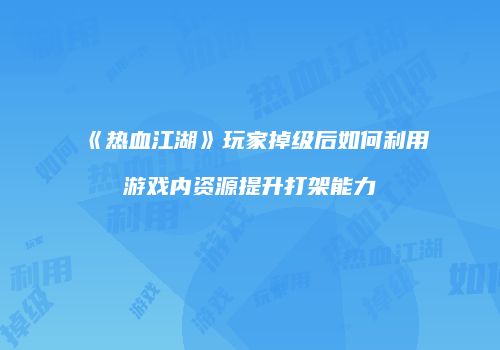 《热血江湖》玩家掉级后如何利用游戏内资源提升打架能力