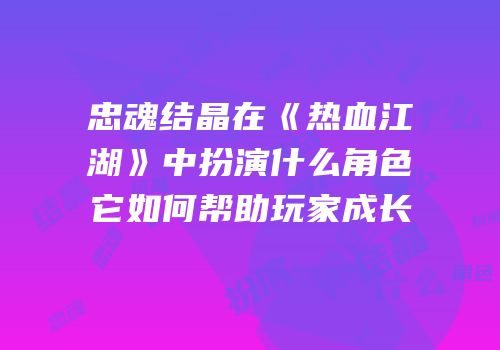 忠魂结晶在《热血江湖》中扮演什么角色它如何帮助玩家成长
