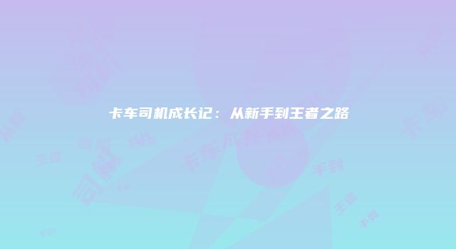 卡车司机成长记：从新手到王者之路