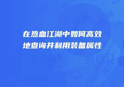 在热血江湖中如何高效地查询并利用装备属性