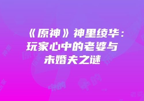 《原神》神里绫华：玩家心中的老婆与未婚夫之谜