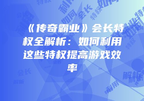 《传奇霸业》会长特权全解析：如何利用这些特权提高游戏效率