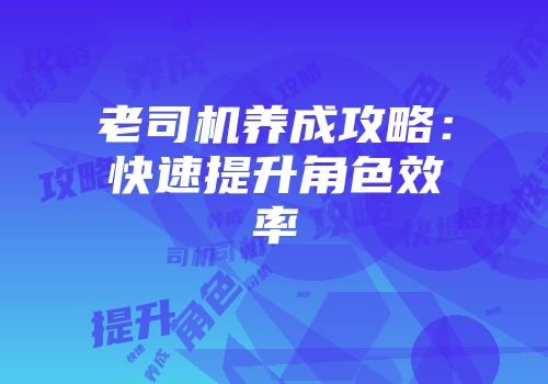 老司机养成攻略：快速提升角色效率