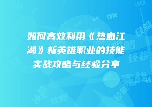 如何高效利用《热血江湖》新英雄职业的技能实战攻略与经验分享