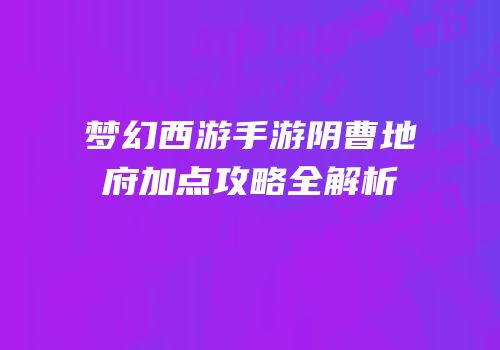 梦幻西游手游阴曹地府加点攻略全解析