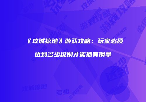 《攻城掠地》游戏攻略：玩家必须达到多少级别才能拥有钢拿