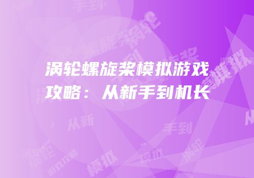 涡轮螺旋桨模拟游戏攻略：从新手到机长