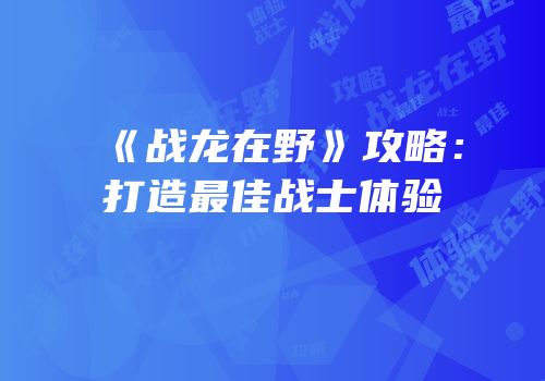 《战龙在野》攻略：打造最佳战士体验