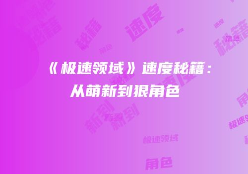 《极速领域》速度秘籍：从萌新到狠角色