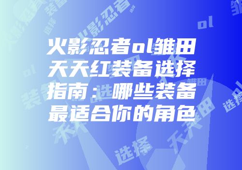 火影忍者ol雏田天天红装备选择指南:哪些装备最适合你的角色