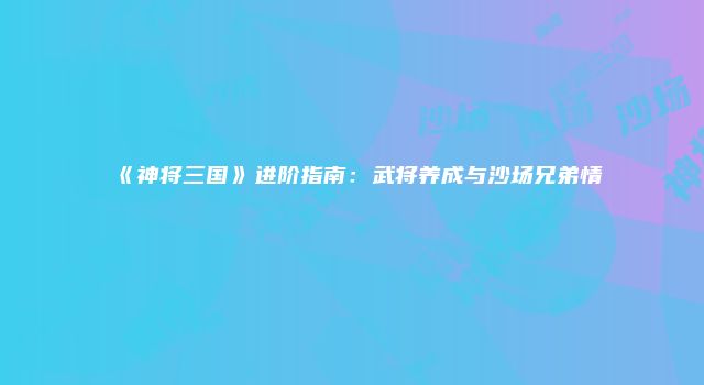 《神将三国》进阶指南：武将养成与沙场兄弟情