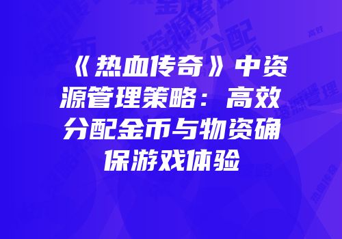 《热血传奇》中资源管理策略：高效分配金币与物资确保游戏体验