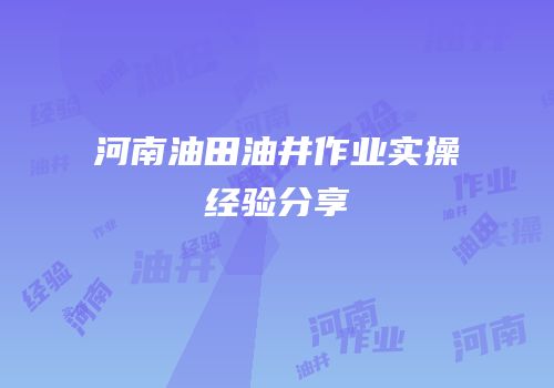河南油田油井作业实操经验分享