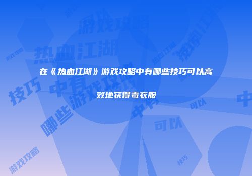 在《热血江湖》游戏攻略中有哪些技巧可以高效地获得毒衣服