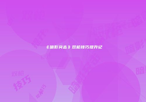 《暗影突击》双枪技巧提升记