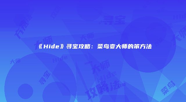 《Hide》寻宝攻略：菜鸟变大师的笨方法