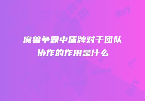 魔兽争霸中盾牌对于团队协作的作用是什么