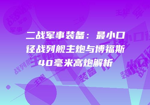 二战军事装备：最小口径战列舰主炮与博福斯40毫米高炮解析