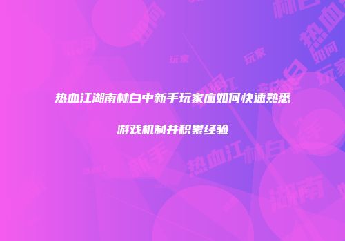 热血江湖南林白中新手玩家应如何快速熟悉游戏机制并积累经验