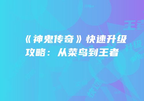 《神鬼传奇》快速升级攻略：从菜鸟到王者