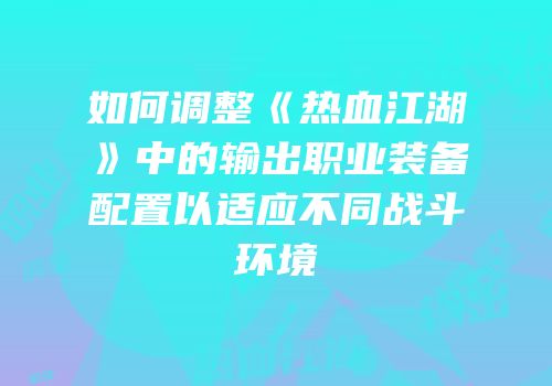 如何调整《热血江湖》中的输出职业装备配置以适应不同战斗环境