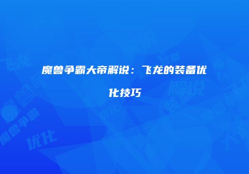 魔兽争霸大帝解说：飞龙的装备优化技巧